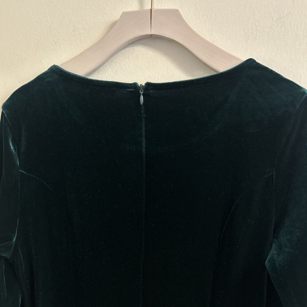 See and Be Seen Green Velvet Dress Small Long Sleeve Flounce Hem - Picture 7 of 7